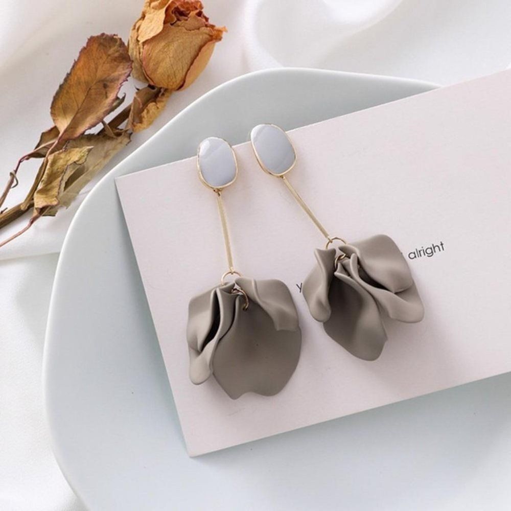 Grey Acrylic Petal Dramatic Vintage Style Earrings Statement Lightweight